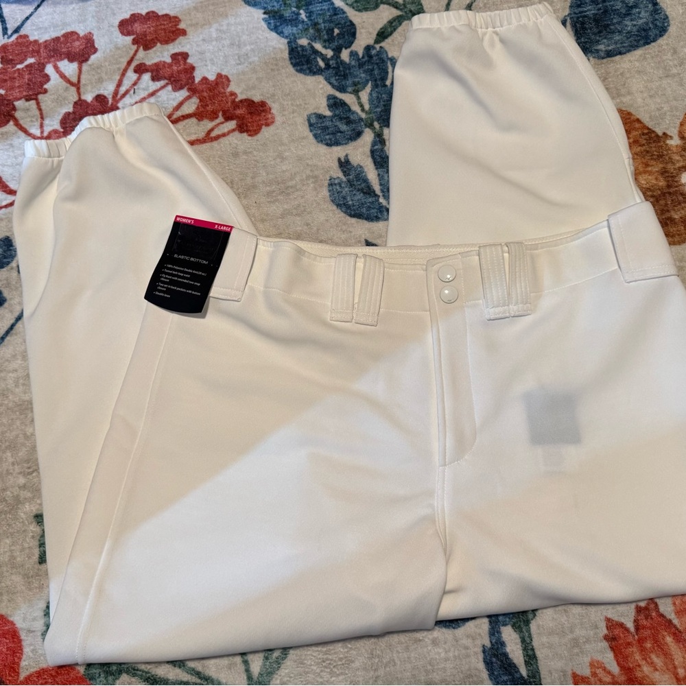 Mizuno Women's XL White Softball Pants Elastic Bottom Double Knee